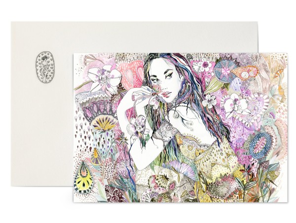 A6 postcard mini print + envelope/ Girl and colorful garden