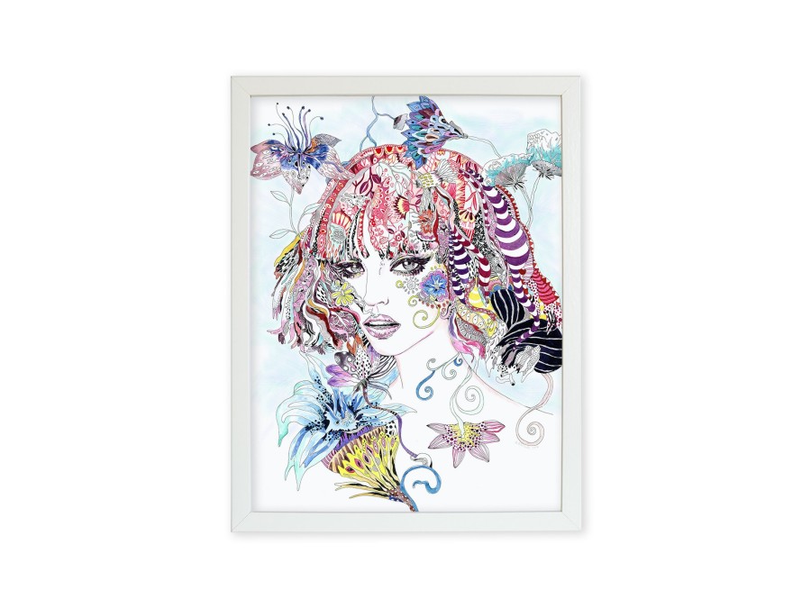 Girl with colorful hair and flowers/ Giclee Postcard, print + envelope