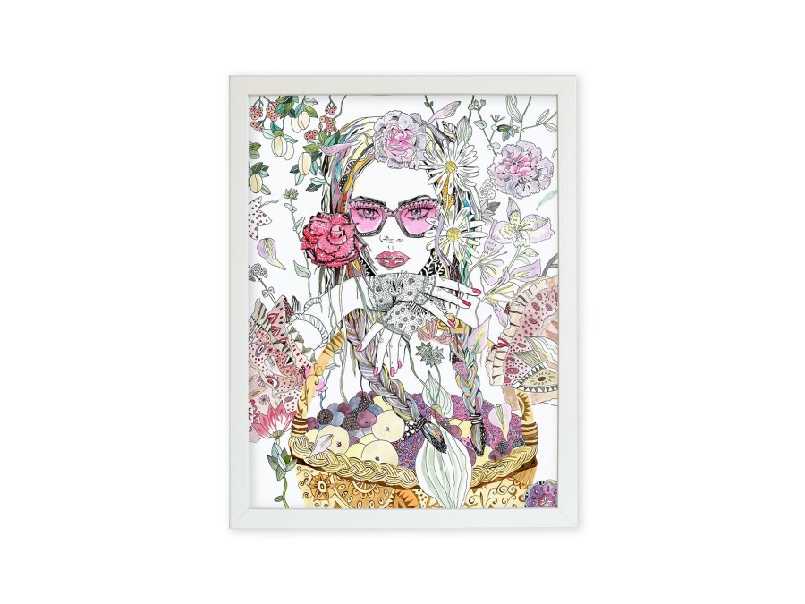 Garden vibes print/ A5 / A girl and basket of goodies illustration
