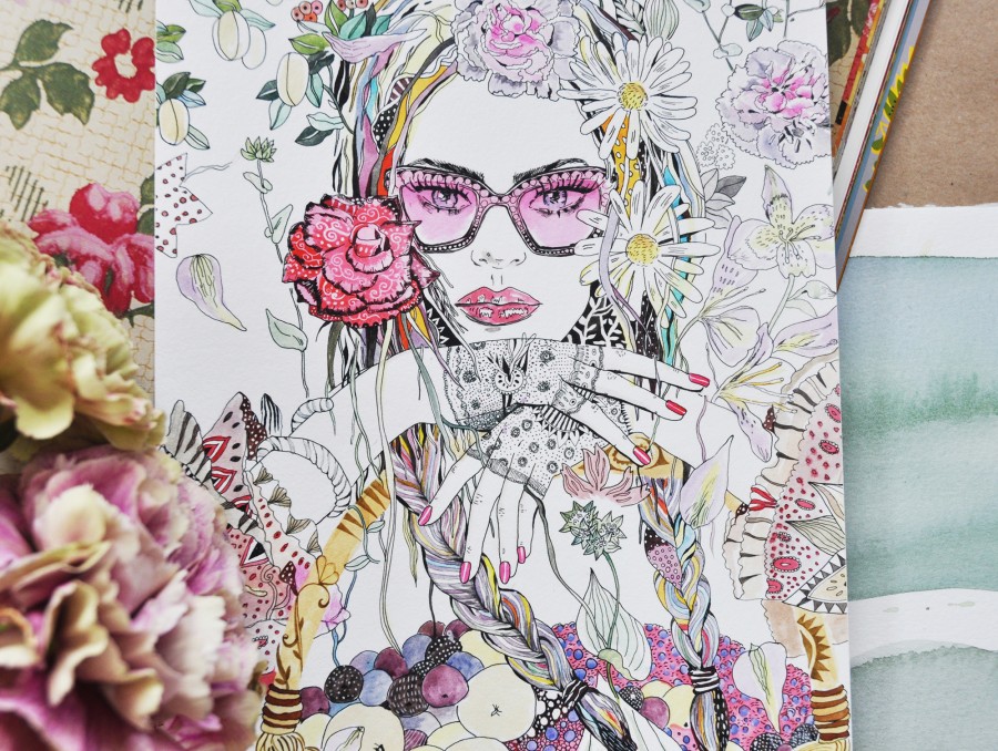 Garden vibes print/ A5 / A girl and basket of goodies illustration