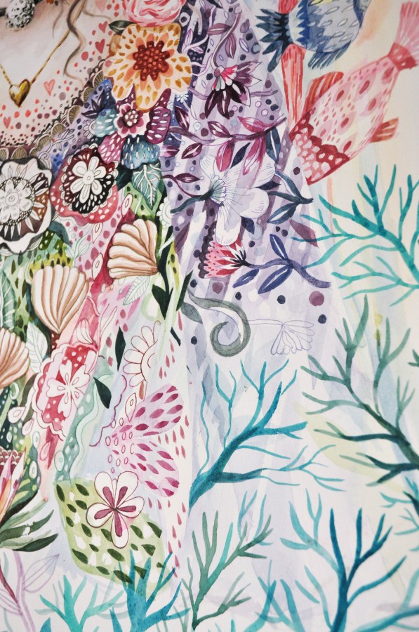 "Mermaid", ink and watercolor on paper, 2023