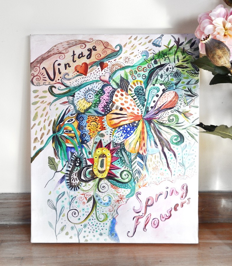 Vintage spring flowers/ 2020/ 35 x 45 cm/ acrylic on canvas