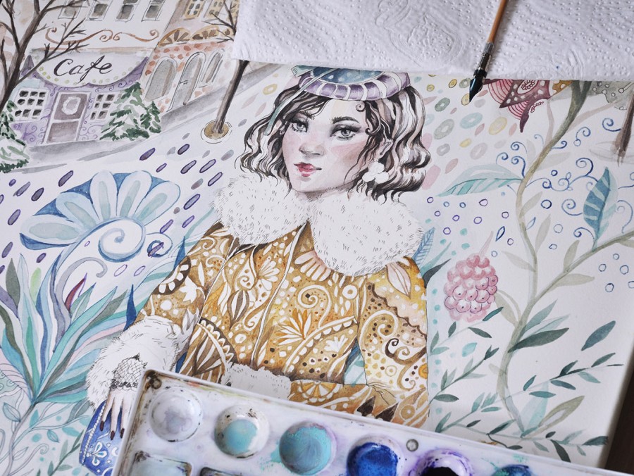 "Winter is coming", ink and watercolor on paper, 2022